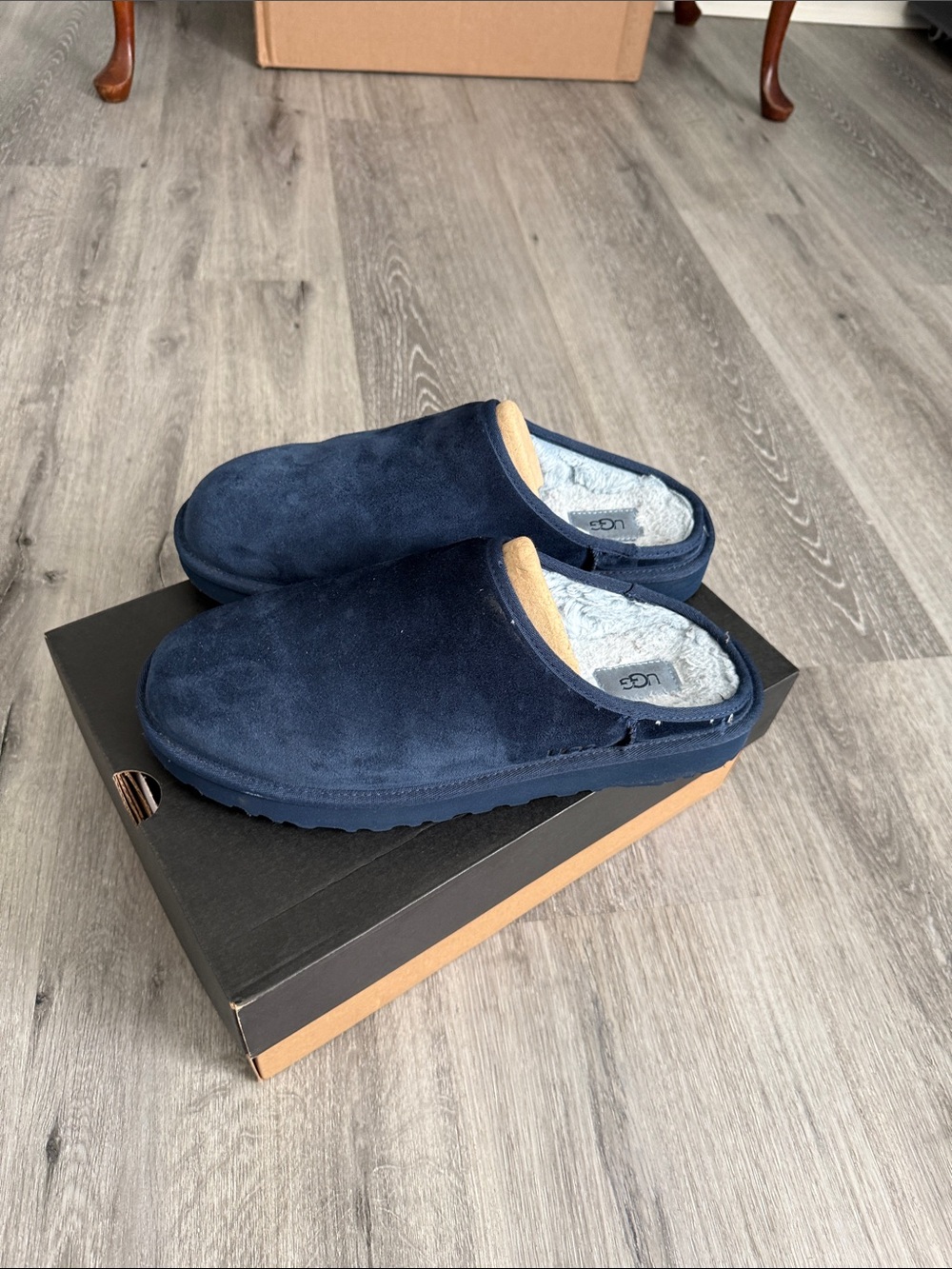 UGG Men’s Navy Suede Slip-On Slippers